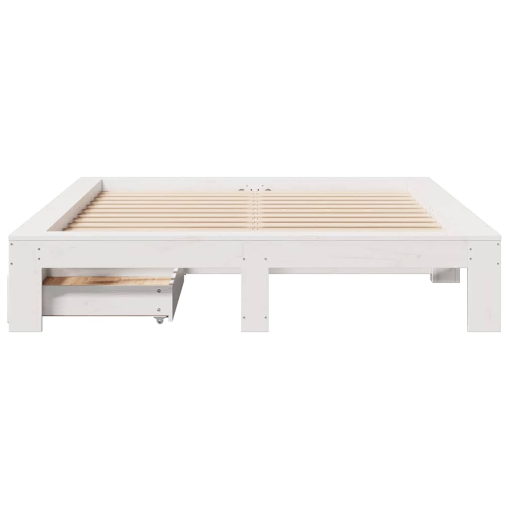 Cadre de lit sans matelas blanc 150x200 cm bois de pin massif - XIOS