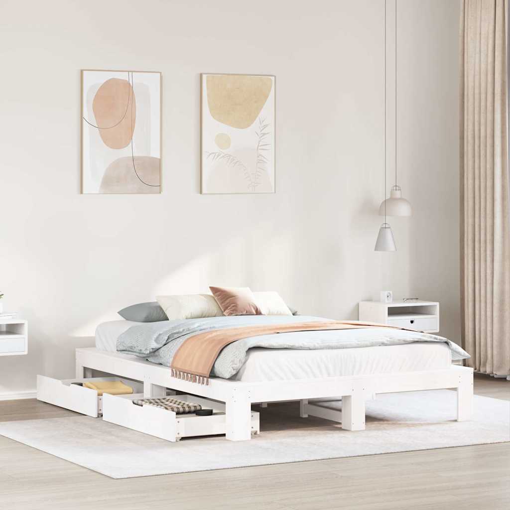 Cadre de lit sans matelas blanc 150x200 cm bois de pin massif - XIOS