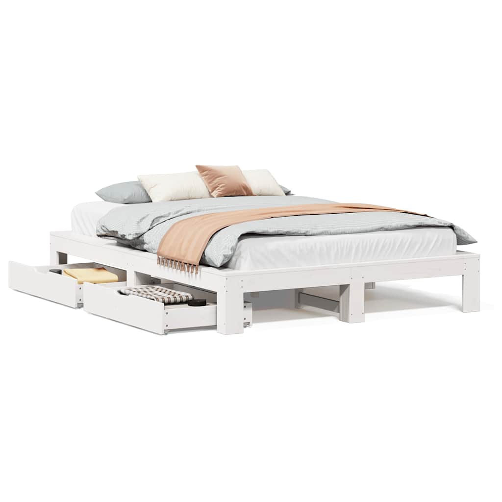 Cadre de lit sans matelas blanc 140x200 cm bois de pin massif - XIOS