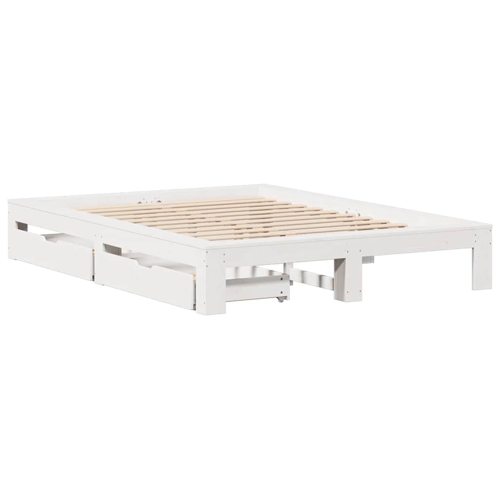 Cadre de lit sans matelas blanc 140x190 cm bois de pin massif - XIOS