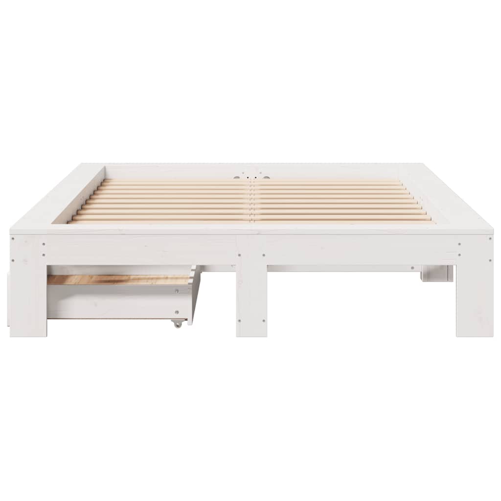 Cadre de lit sans matelas blanc 135x190 cm bois de pin massif - XIOS