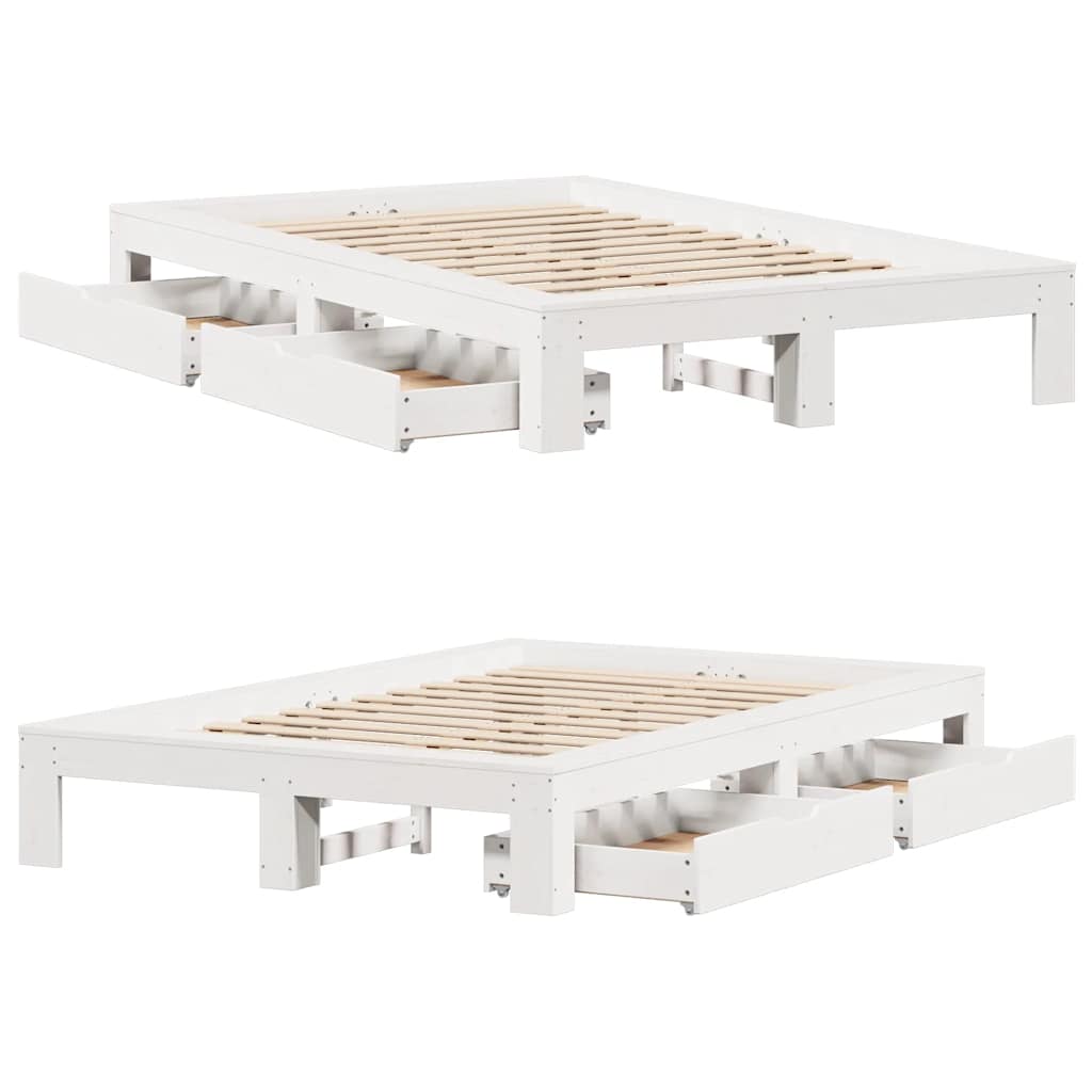 Cadre de lit sans matelas blanc 135x190 cm bois de pin massif - XIOS