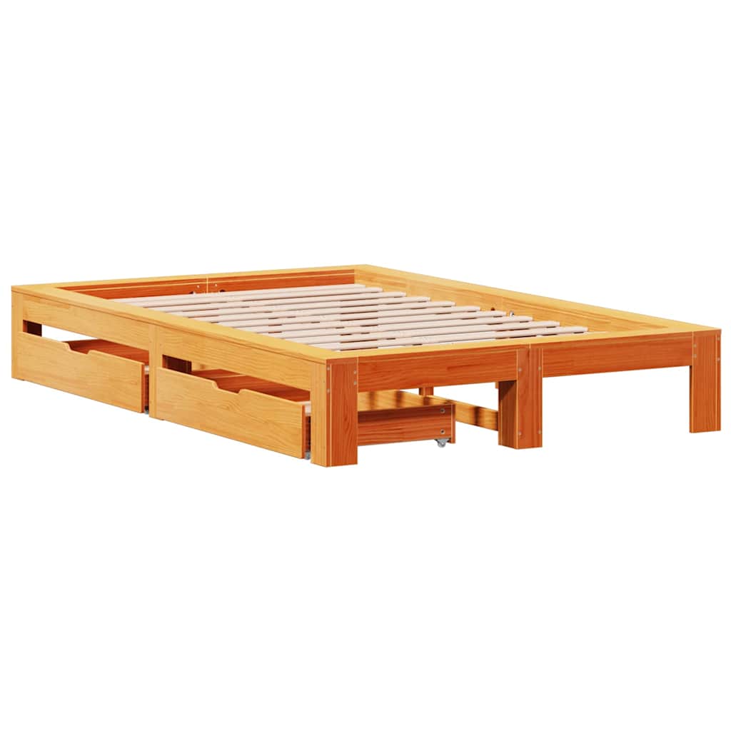 Cadre de lit sans matelas cire marron 135x190cm bois pin massif - XIOS