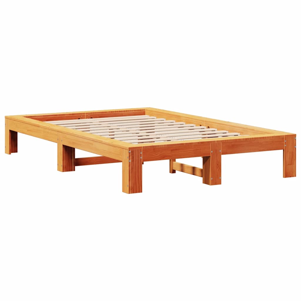 Cadre de lit sans matelas cire marron 135x190cm bois pin massif - XIOS