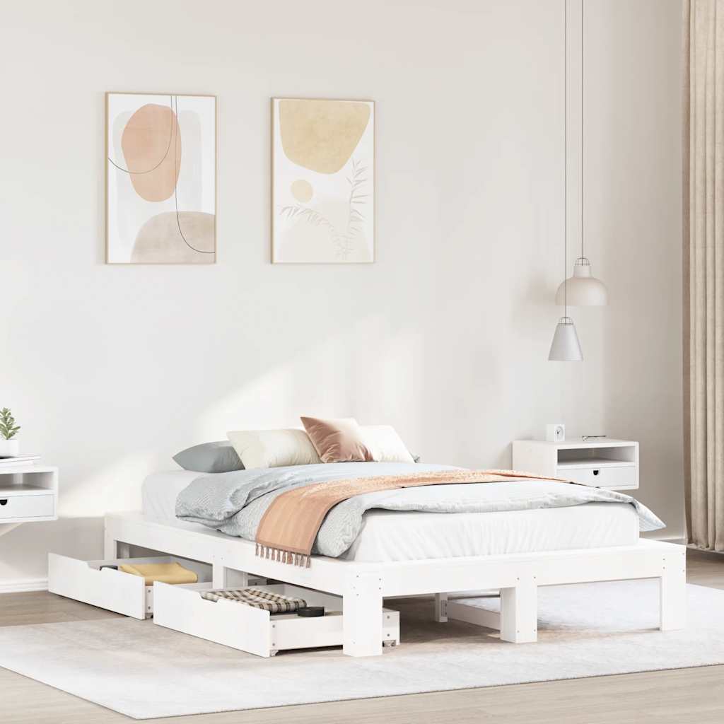 Cadre de lit sans matelas blanc 120x190 cm bois de pin massif - XIOS