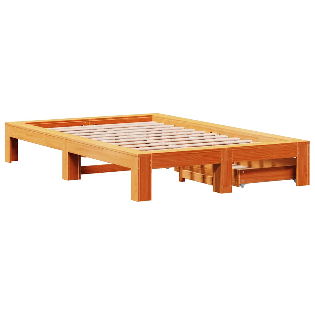 Cadre de lit sans matelas cire marron 120x190cm bois pin massif - XIOS