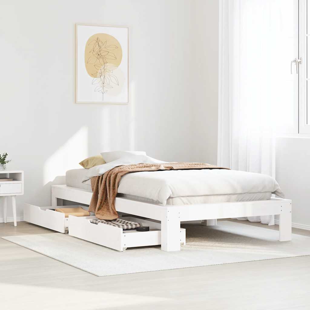 Cadre de lit sans matelas blanc 90x190 cm bois de pin massif - XIOS