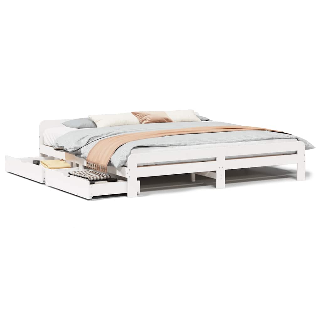 Cadre de lit sans matelas blanc 200x200 cm bois massif de pin - XIOS