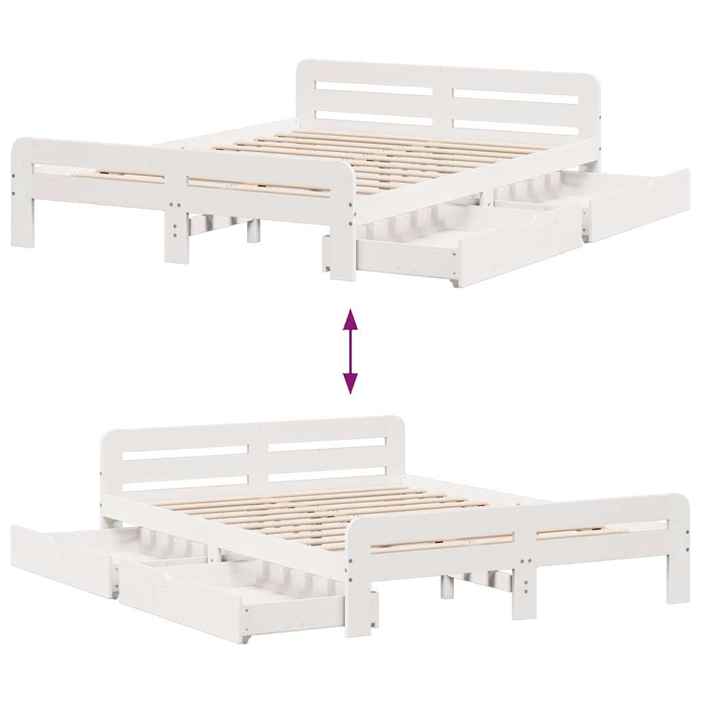 Cadre de lit sans matelas blanc 160x200 cm bois de pin massif - XIOS