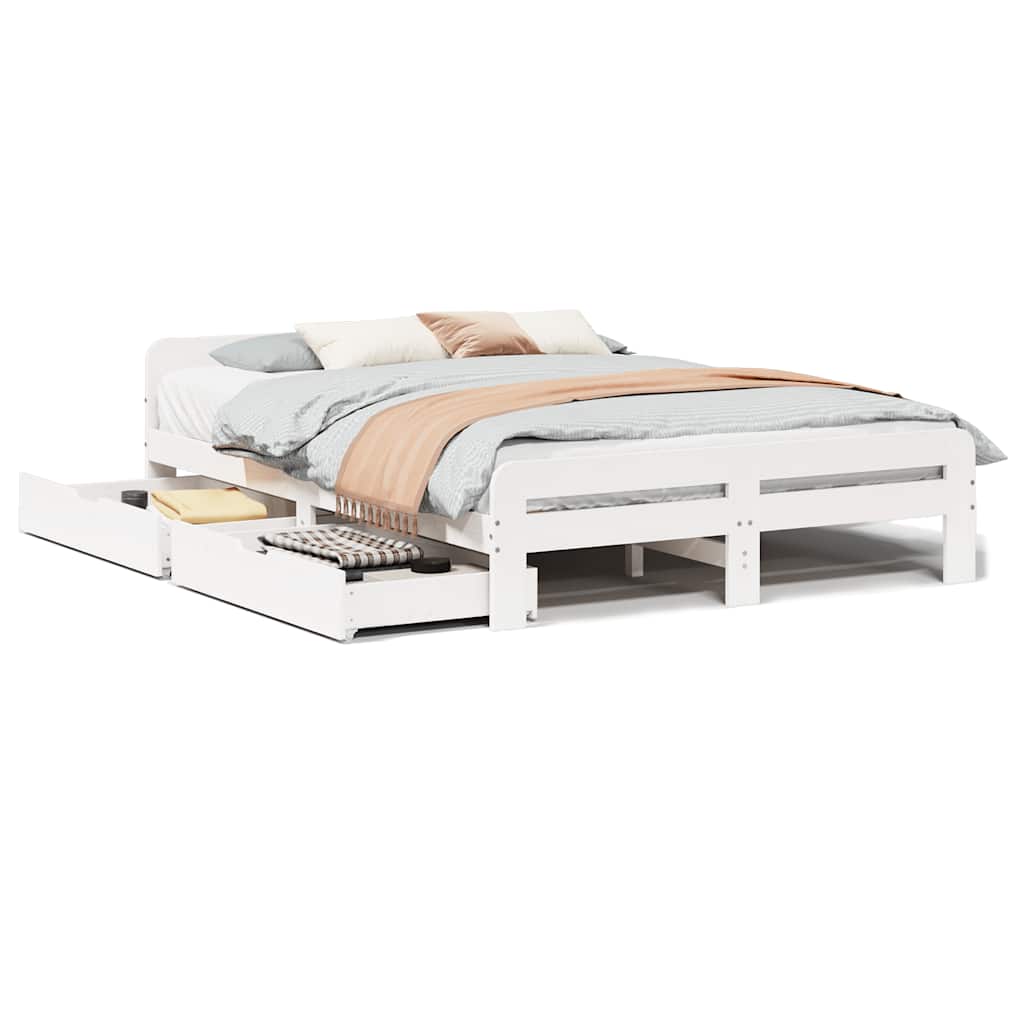 Cadre de lit sans matelas blanc 150x200 cm bois de pin massif - XIOS