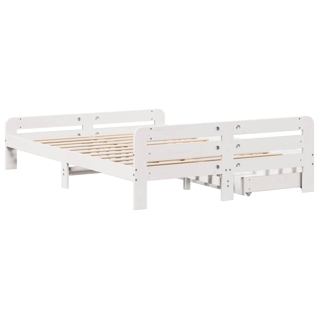 Cadre de lit sans matelas blanc 150x200 cm bois de pin massif - XIOS
