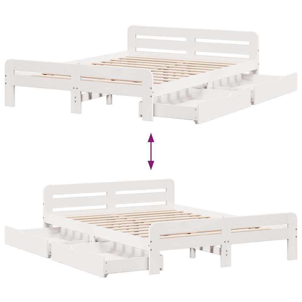 Cadre de lit sans matelas blanc 150x200 cm bois de pin massif - XIOS