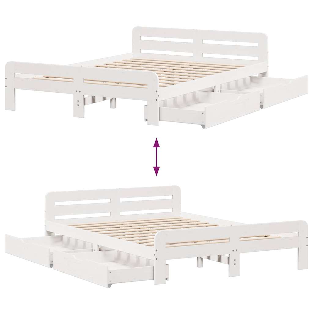 Cadre de lit sans matelas blanc 140x200 cm bois de pin massif - XIOS