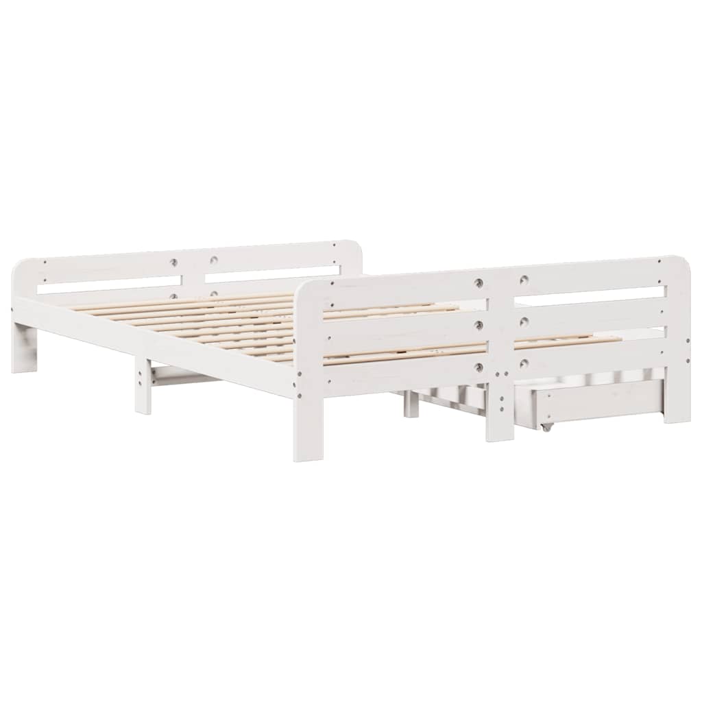 Cadre de lit sans matelas blanc 140x190 cm bois de pin massif - XIOS