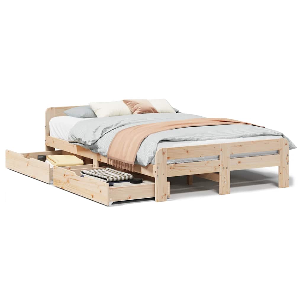 Cadre de lit sans matelas 135x190 cm bois de pin massif - XIOS