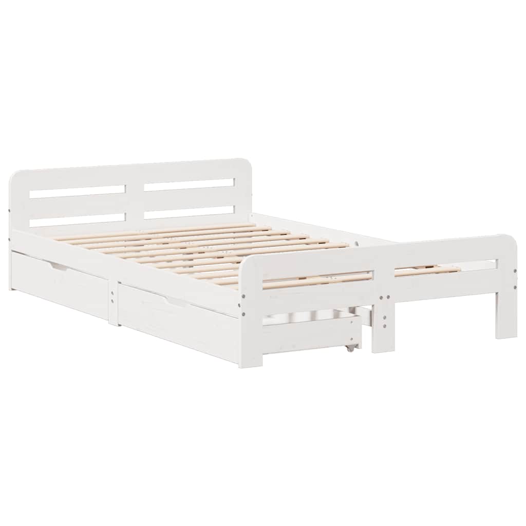 Cadre de lit sans matelas blanc 135x190 cm bois de pin massif - XIOS