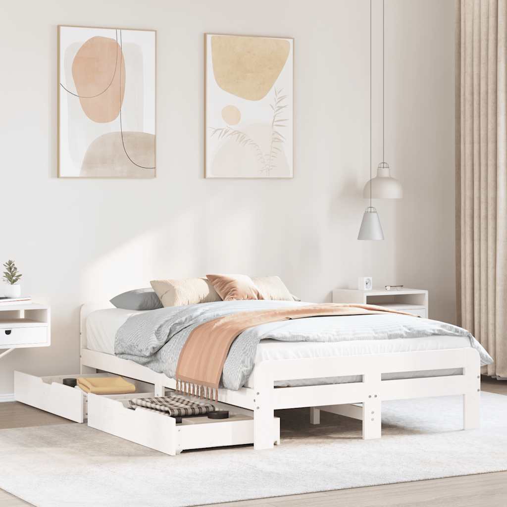 Cadre de lit sans matelas blanc 135x190 cm bois de pin massif - XIOS