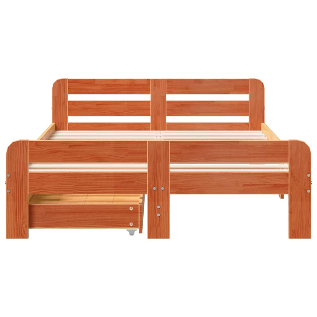 Cadre de lit sans matelas cire marron 135x190cm bois pin massif - XIOS