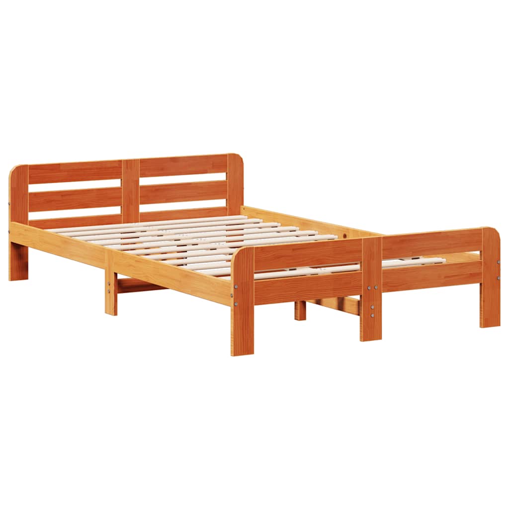 Cadre de lit sans matelas cire marron 135x190cm bois pin massif - XIOS