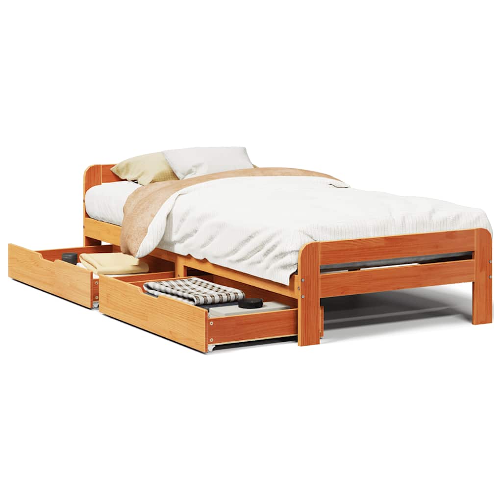 Cadre de lit sans matelas cire marron 75x190 cm bois pin massif - XIOS