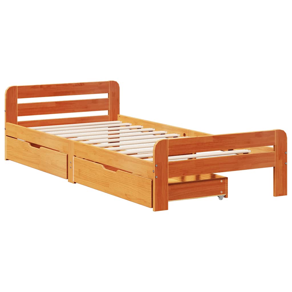 Cadre de lit sans matelas cire marron 75x190 cm bois pin massif - XIOS