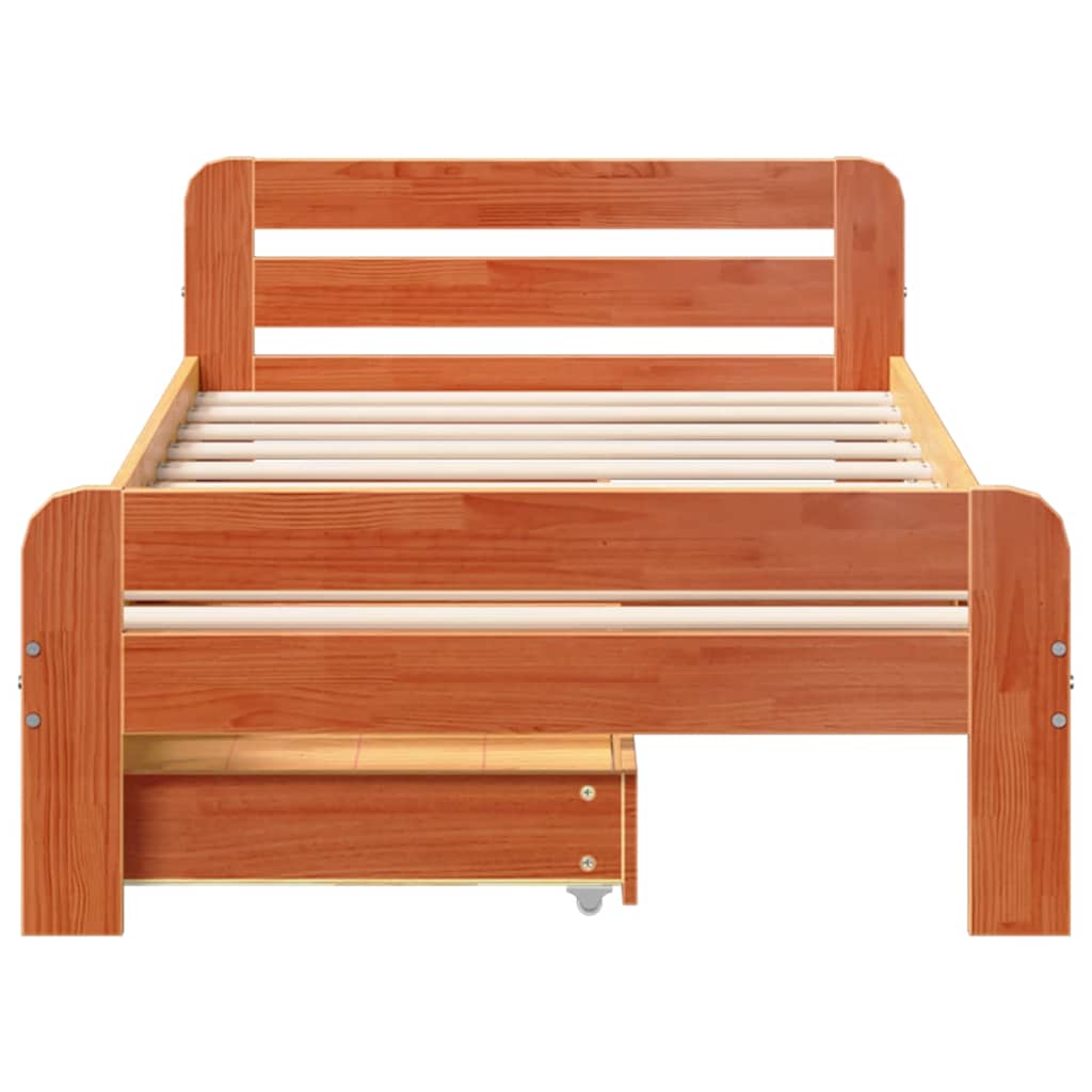 Cadre de lit sans matelas cire marron 75x190 cm bois pin massif - XIOS