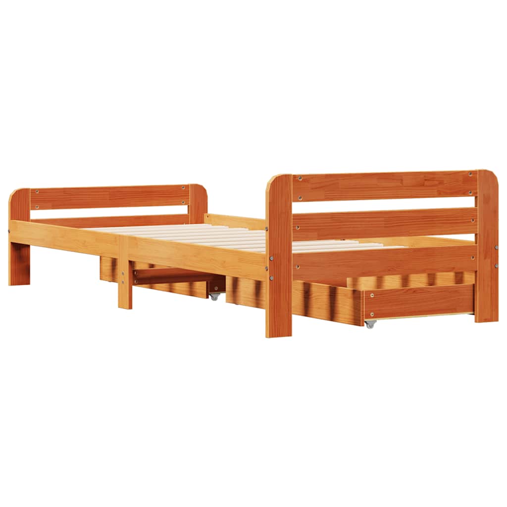 Cadre de lit sans matelas cire marron 75x190 cm bois pin massif - XIOS