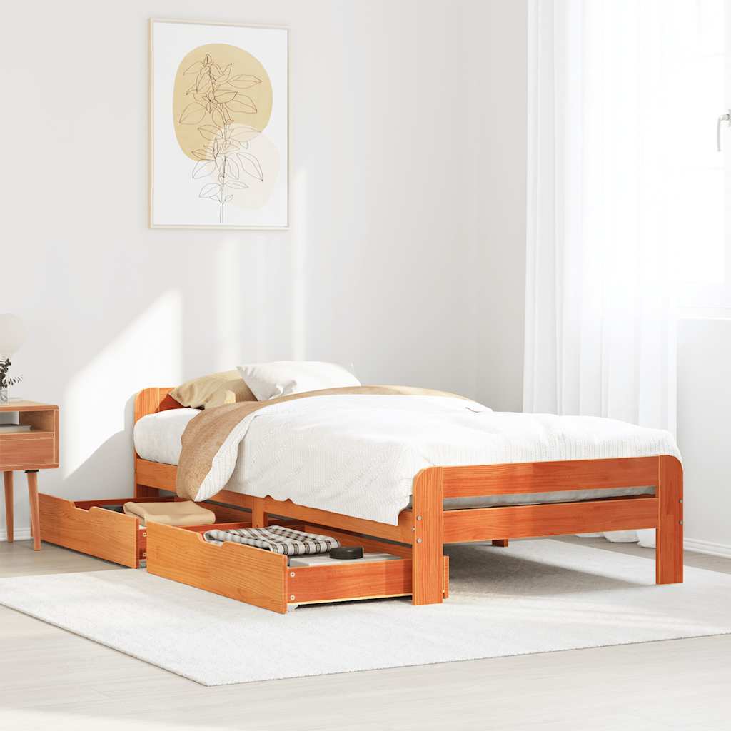 Cadre de lit sans matelas cire marron 75x190 cm bois pin massif - XIOS