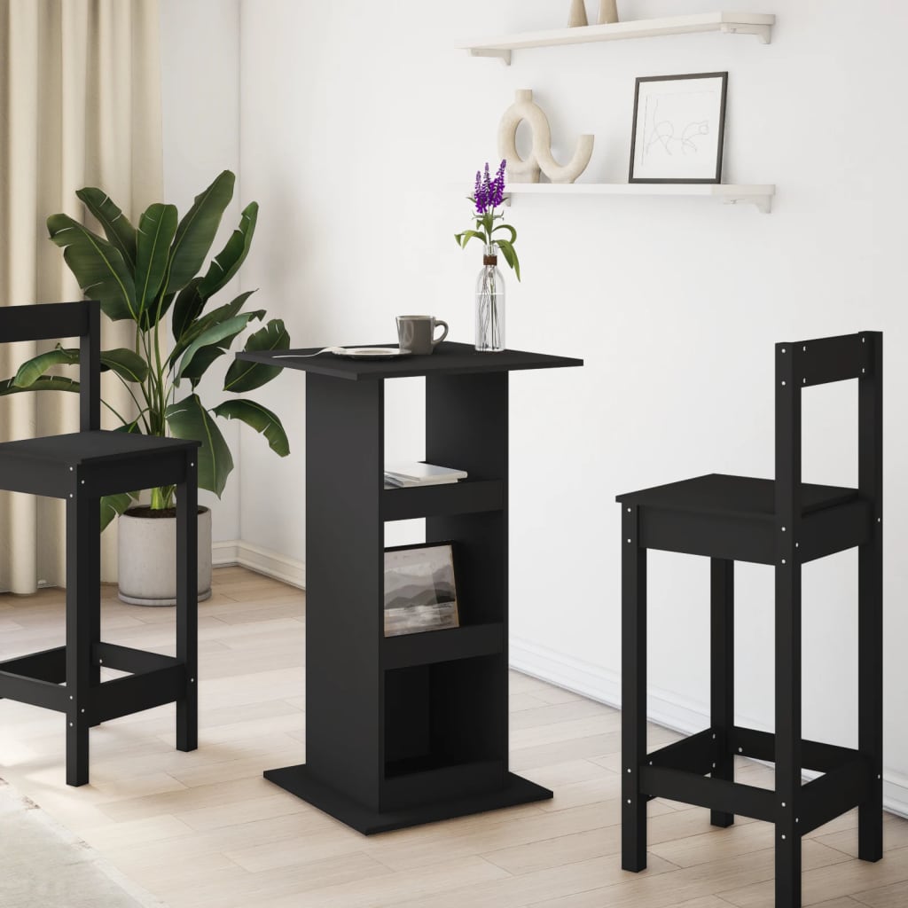 Table de bar avec rangement noir 60x60x102 cm bois d’ingénierie - XIOS