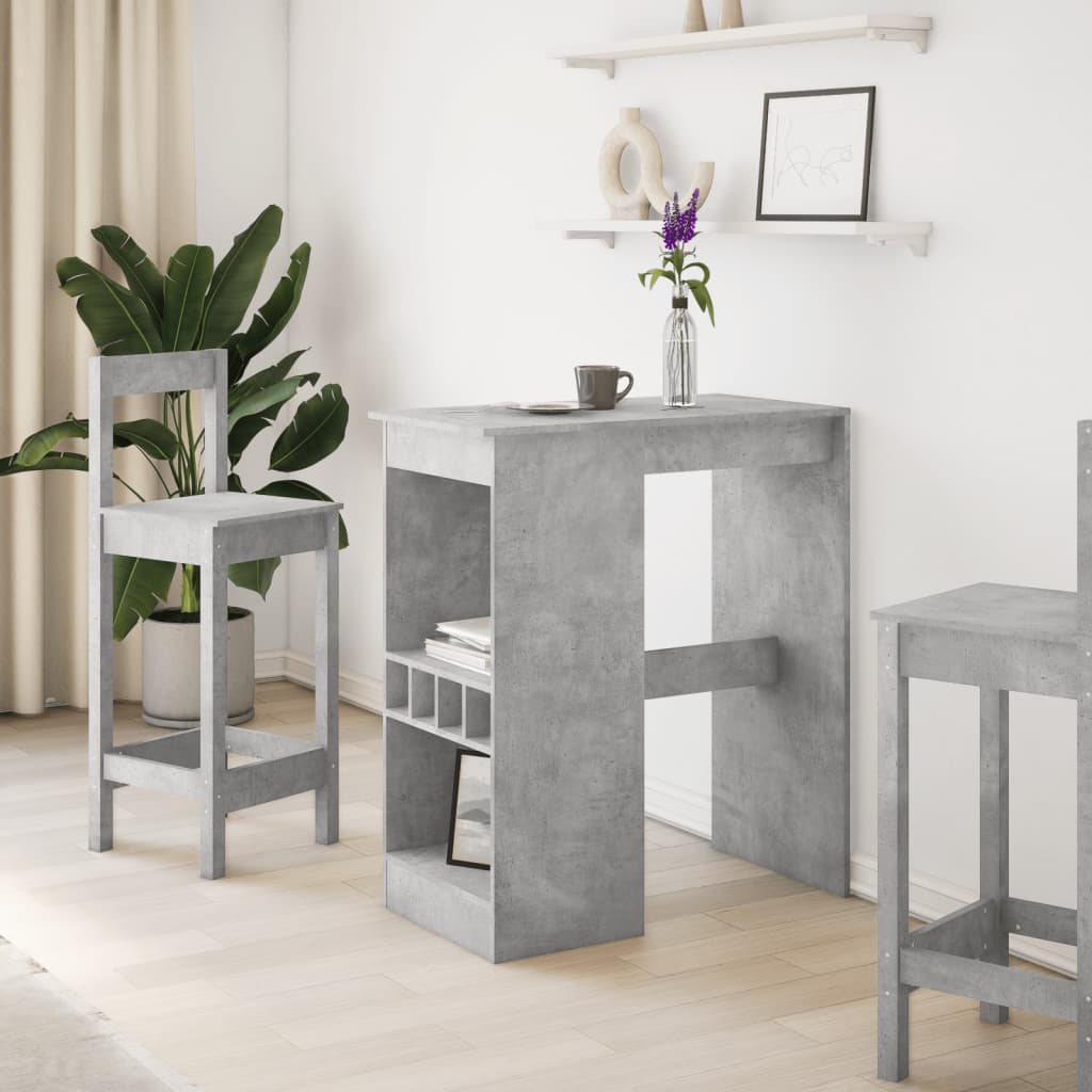 Table de bar avec étagères gris béton bois d'ingénierie - XIOS