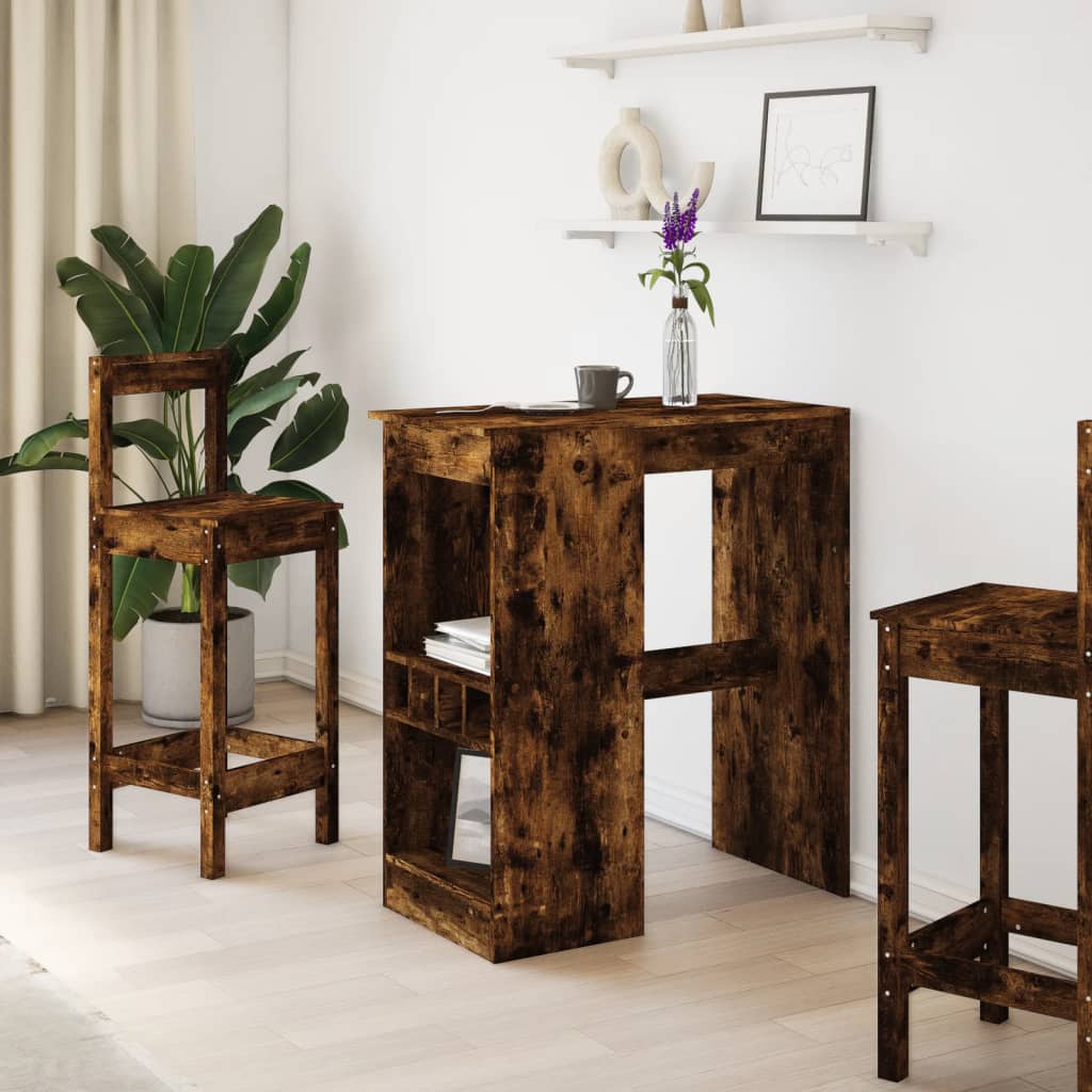 Table de bar avec étagères chêne fumé bois d'ingénierie - XIOS