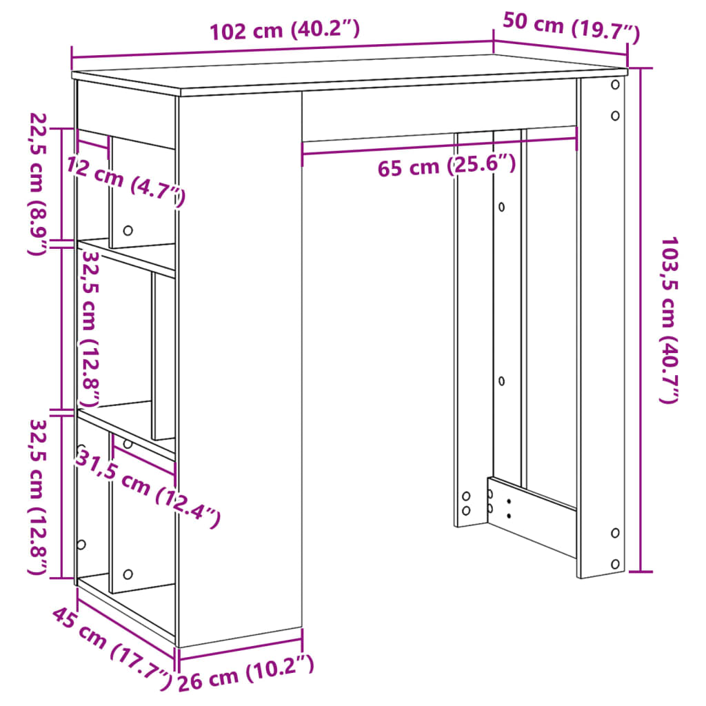 Table de bar avec étagères chêne fumé bois d'ingénierie - XIOS