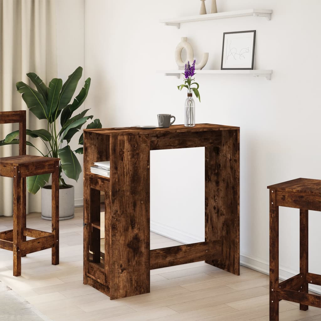 Table de bar avec étagères chêne fumé bois d'ingénierie - XIOS