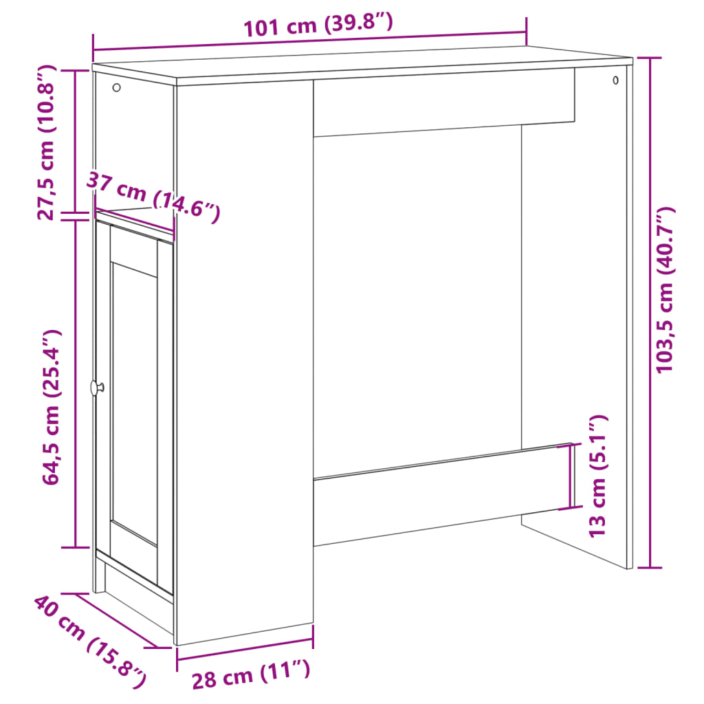 Table de bar avec étagères chêne marron bois d'ingénierie - XIOS