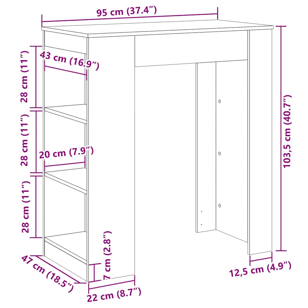 Table de bar avec étagères chêne fumé bois d'ingénierie