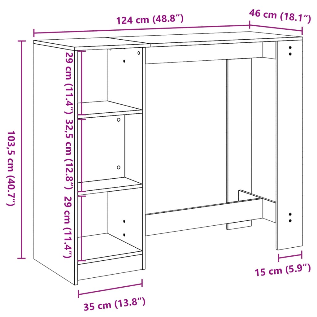 Table de bar avec étagère chêne marron bois d'ingénierie - XIOS