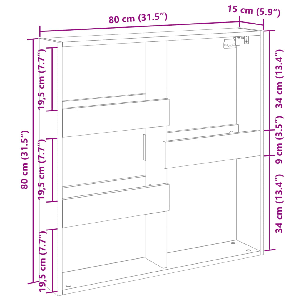 Armoire murale vieux bois 80x15x80 cm bois d'ingénierie - XIOS