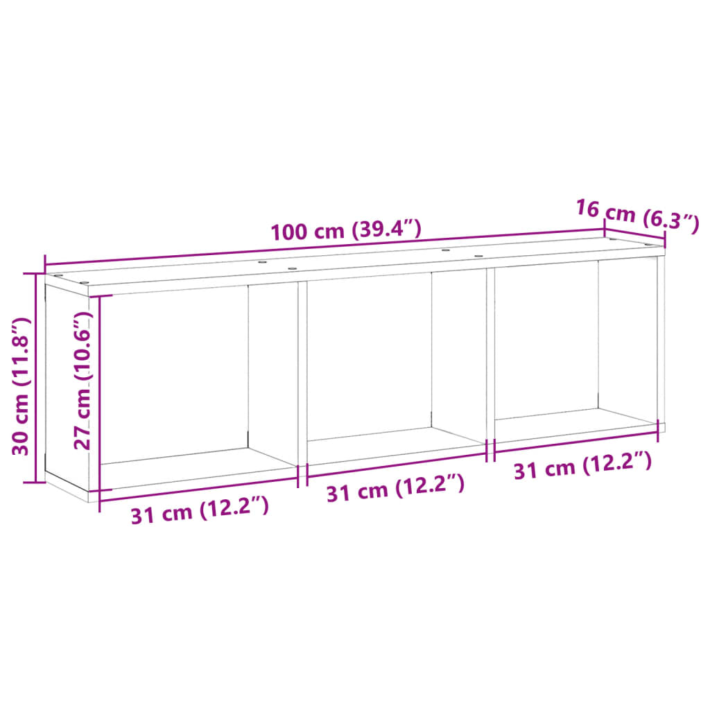 Armoire murale 100x16x30 cm vieux bois bois d'ingénierie