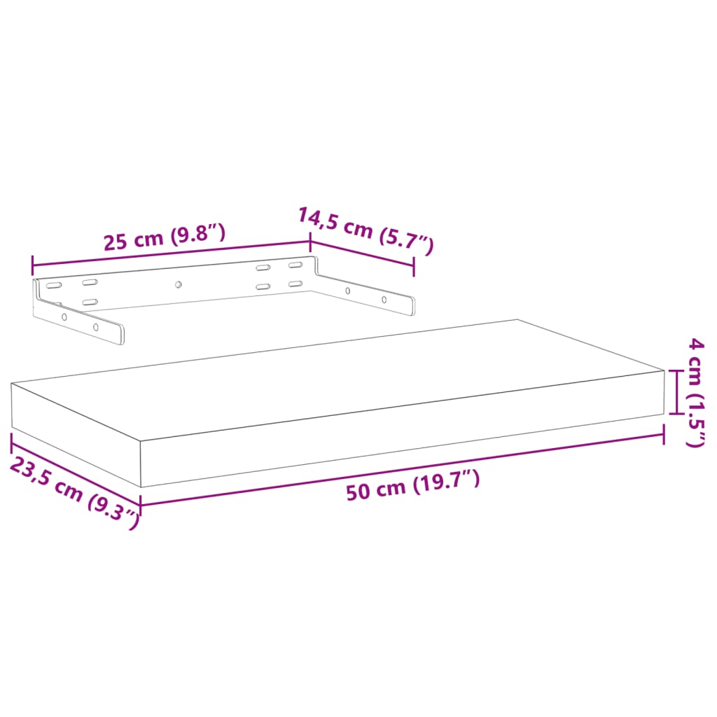 Étagères flottantes 4 pcs 50x23,5x4 cm bois d'ingénierie - XIOS