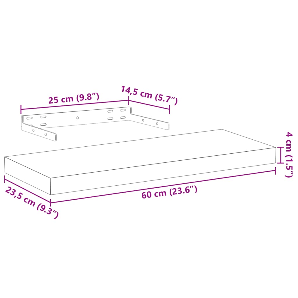 Étagères flottantes 4 pcs 60x23,5x4 cm bois d'ingénierie - XIOS