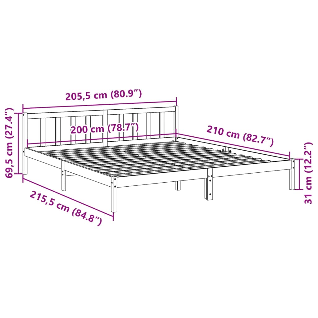 Cadre de lit extra long sans matelas 200x210 cm bois massif pin - XIOS