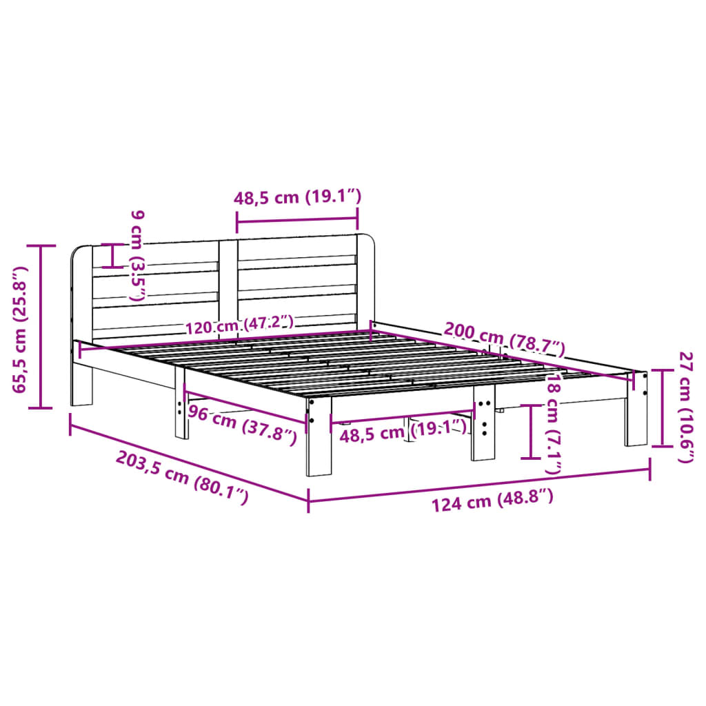 Cadre de lit sans matelas 120x200 cm bois de pin massif - XIOS