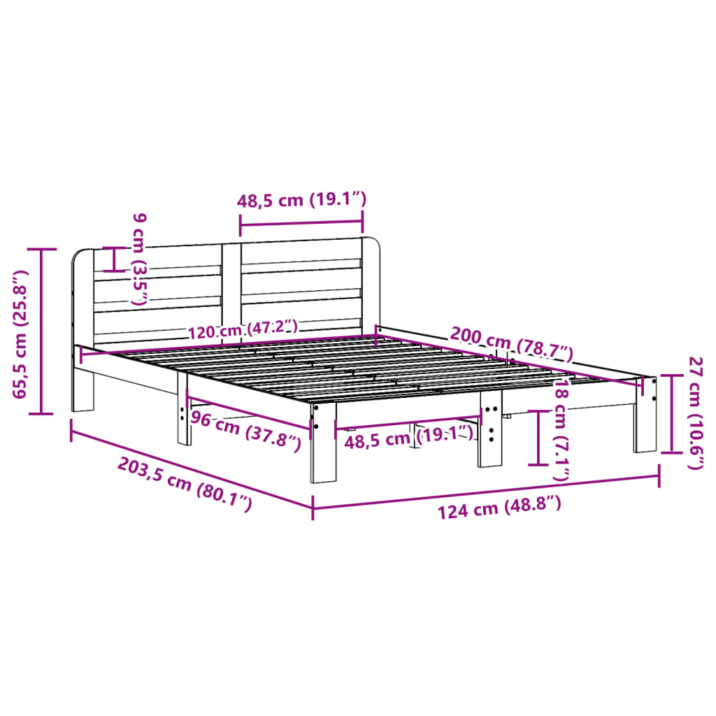 Cadre de lit sans matelas cire marron 120x200cm bois pin massif - XIOS