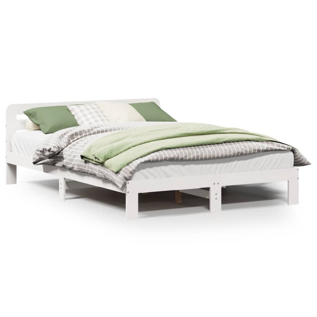 Cadre de lit sans matelas blanc 150x200 cm bois de pin massif - XIOS