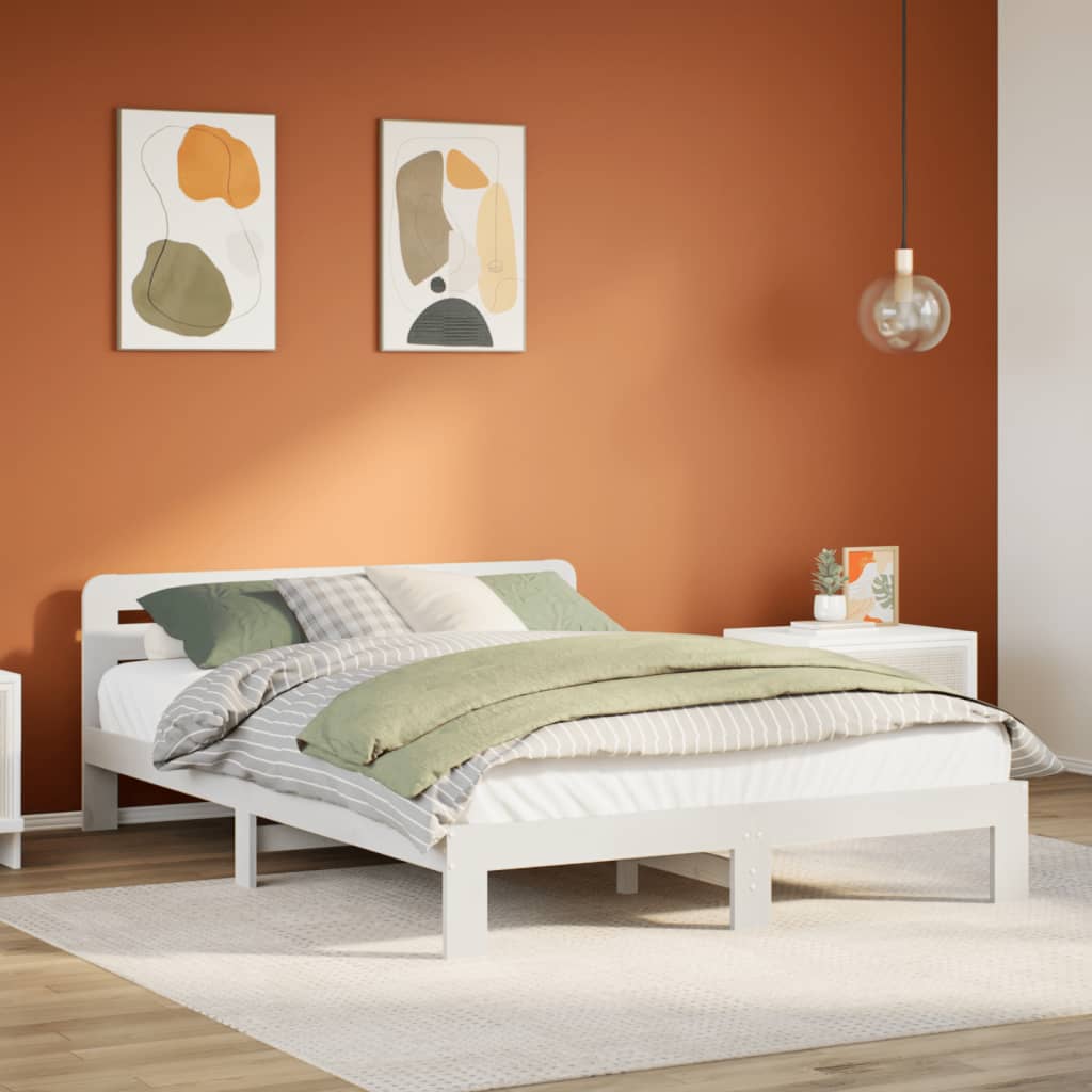 Cadre de lit sans matelas blanc 150x200 cm bois de pin massif - XIOS