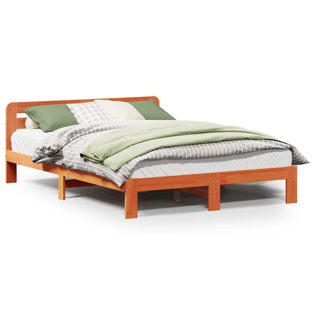 Cadre de lit sans matelas cire marron 150x200cm bois pin massif - XIOS