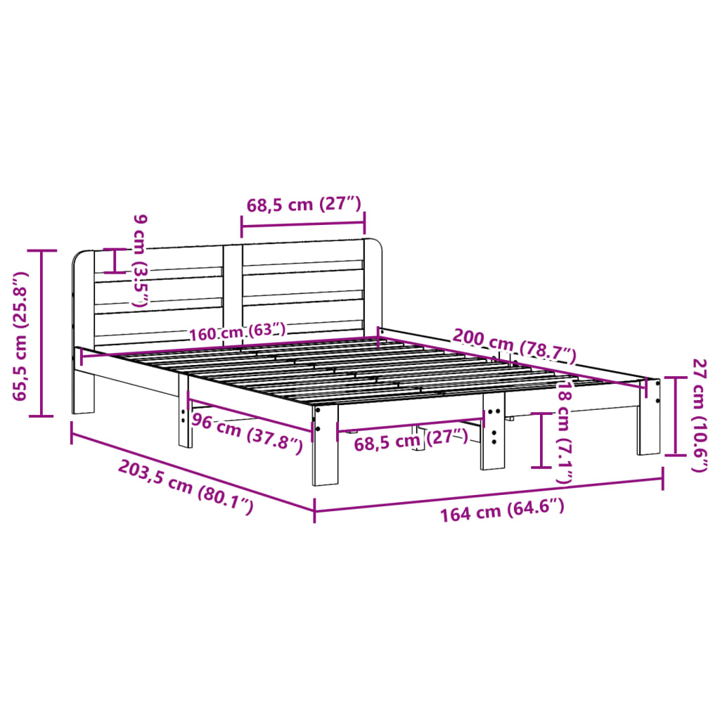 Cadre de lit sans matelas 160x200 cm bois massif de pin - XIOS