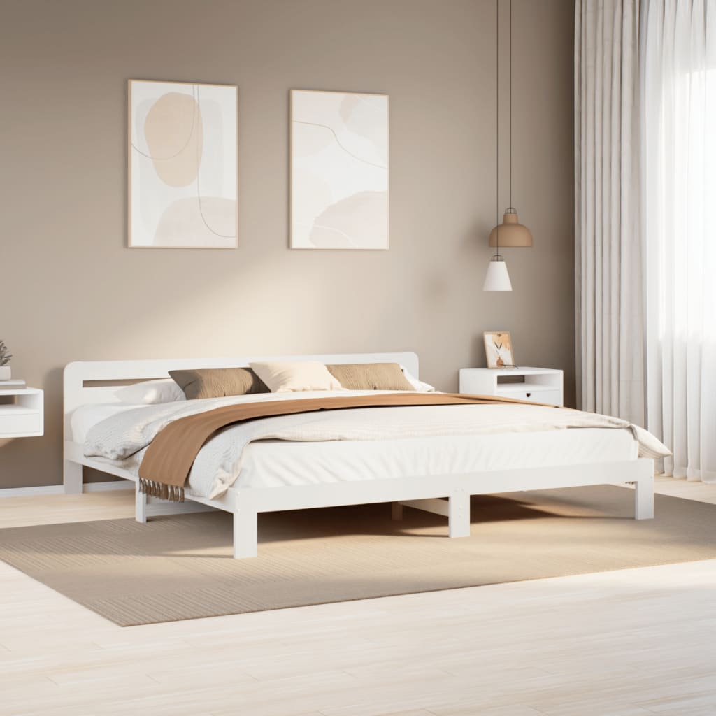 Cadre de lit sans matelas blanc 200x200 cm bois massif de pin - XIOS