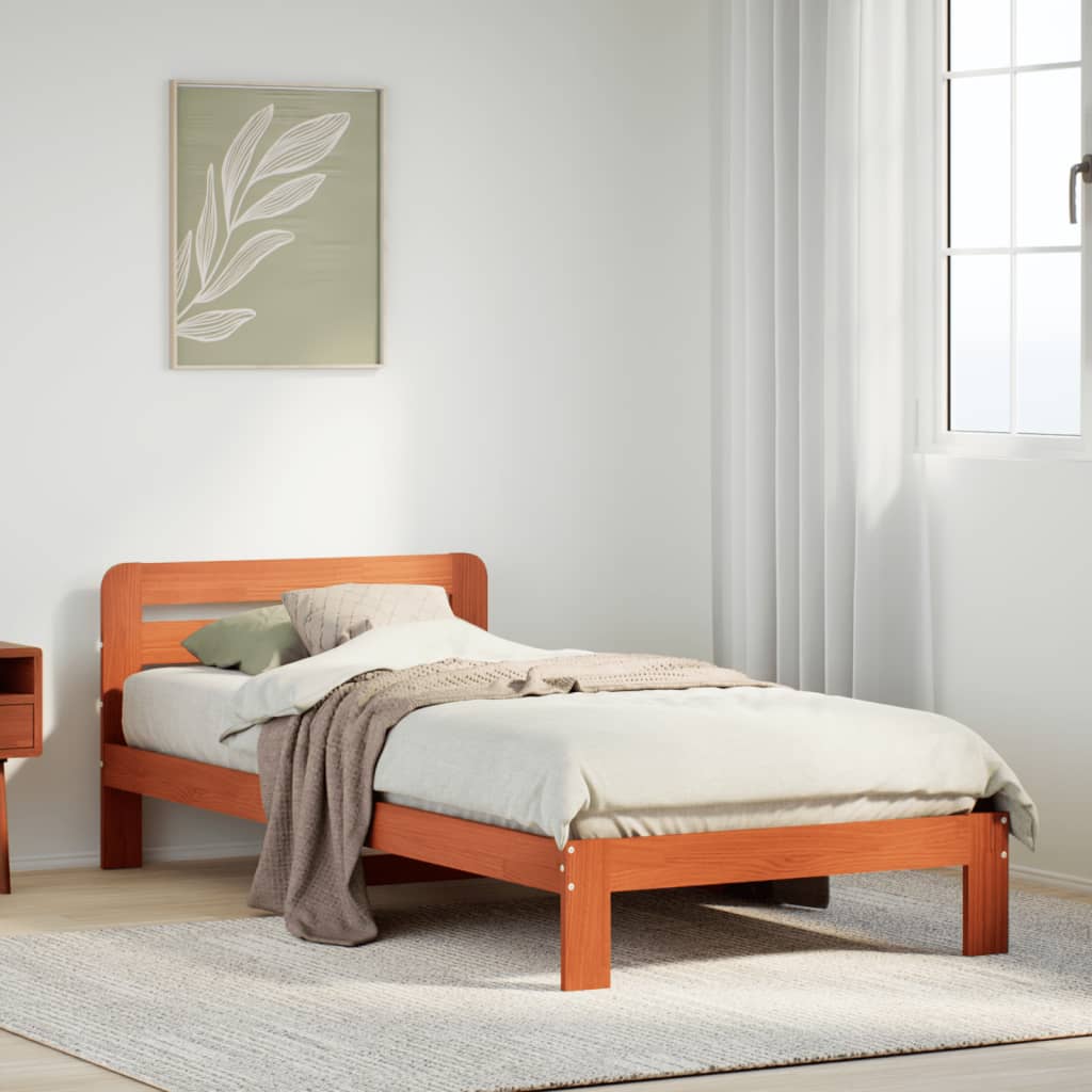 Cadre de lit sans matelas cire marron 90x190 cm bois pin massif - XIOS