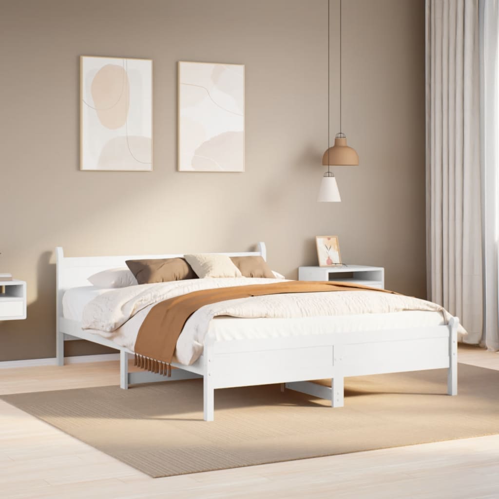 Cadre de lit sans matelas blanc 140x200 cm bois de pin massif - XIOS